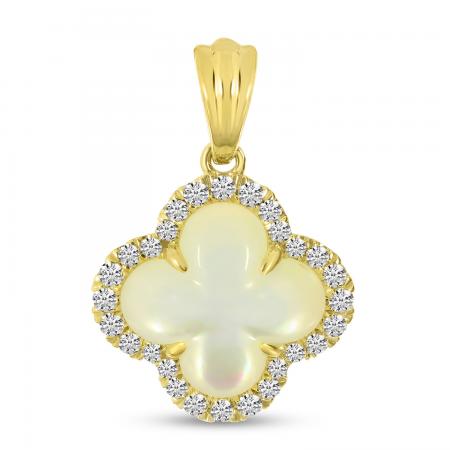 14K Yellow Gold Mother of Pearl and Diamond Clover Pendant