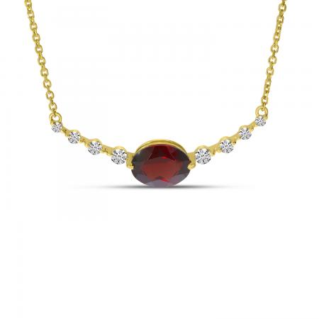 14K Yellow Gold Oval Garnet with Diamond Bar Necklace