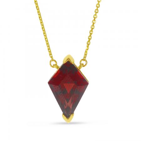 14K Yellow Gold Garnet Kite Shaped Semi Precious Necklace