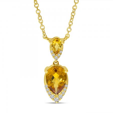 14K Yellow Gold Citrine and Diamond Double Pear Necklace
