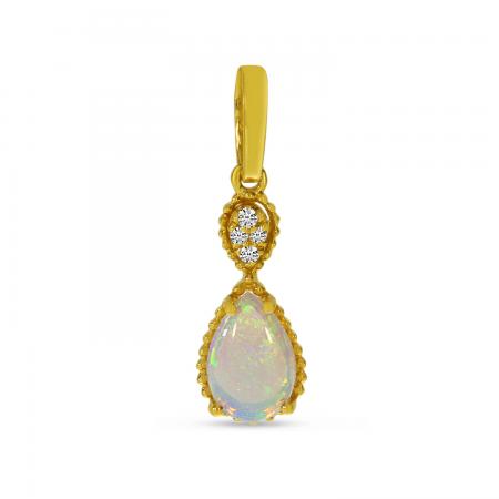 14K Yellow Gold Opal and Diamond Pear Pendant