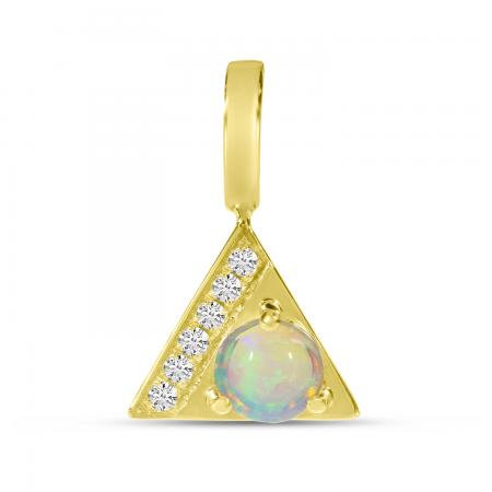 14K Yellow Gold Opal and Diamond Triangle Pendant