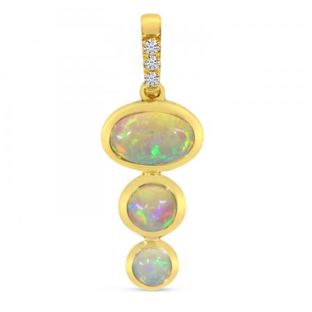 14K Yellow Gold Opal and Diamond Graduated Pendant