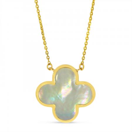 14K Yellow Gold Mother of Pearl Clover Necklace