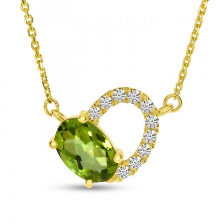 14K Yellow Gold Peridot with Diamond Oval Open Necklace