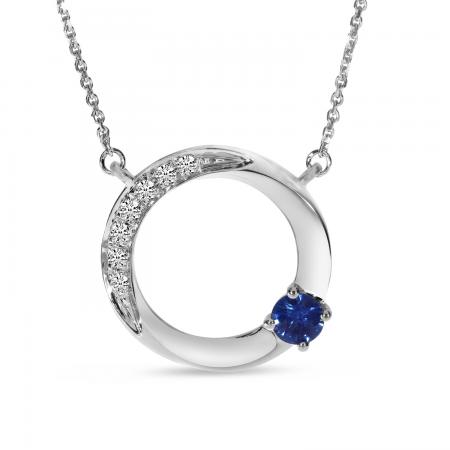 14K White Gold Sapphire and Diamond Open Circle Necklace