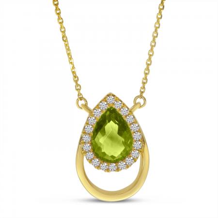 14K Yellow Gold Peridot and Diamond Open Pear Shape Necklace