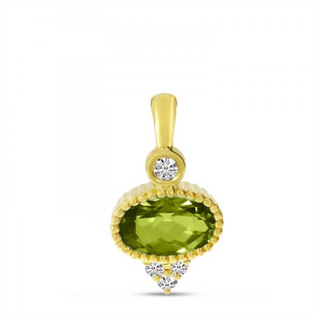 14K Yellow Gold Oval Peridot with Diamond Accent Pendant