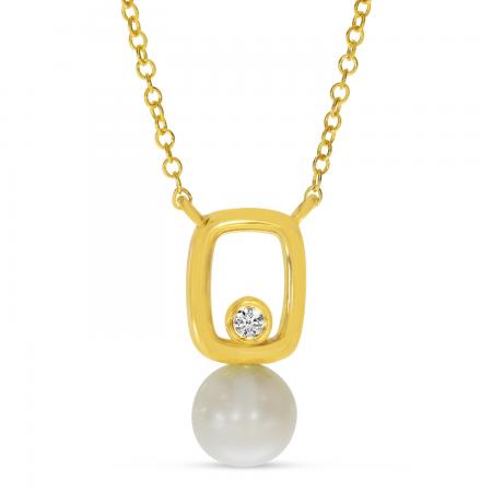 14K Yellow Gold Pearl and Diamond Link Necklace