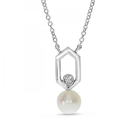 14K White Gold Pearl and Diamond Link Necklace