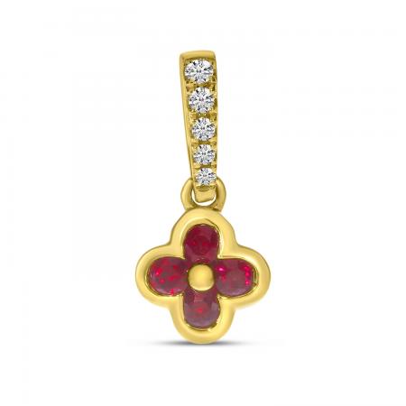 14K Yellow Gold Ruby and Diamond Clover Pendant