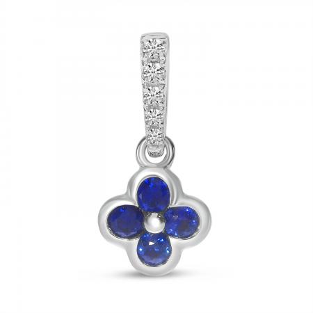 14K White Gold Sapphire and Diamond Clover Pendant