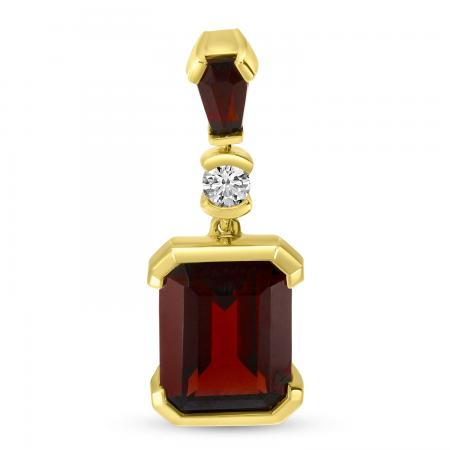 14K Yellow Gold Emerald Cut Garnet Drop with Halo Semi Precious Pendant