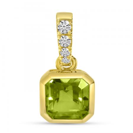 14K Yellow Gold Peridot Halo Pendant with Diamond Bale