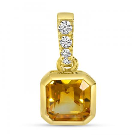 14K Yellow Gold Citrine Halo Pendant with Diamond Bale