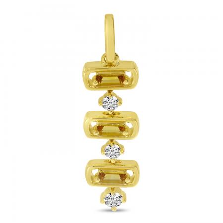 14K Yellow Gold Baguette Citrine with Diamonds Geometric Drop Necklace