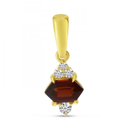 14K Yellow Gold Hexagon Garnet with Diamond Semi Precious Pendant