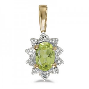 10k Yellow Gold Oval Peridot And Diamond Pendant