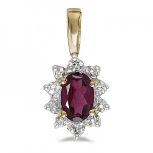 10k Yellow Gold Oval Rhodolite Garnet And Diamond Pendant