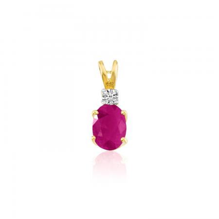 14K Yellow Gold Oval Pink Tourmaline and Diamond Pendant