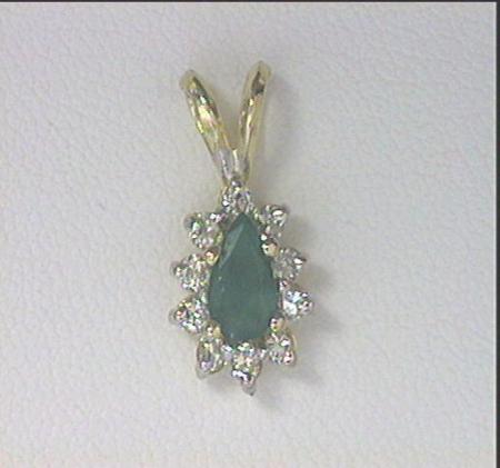 14K Yellow Gold Pear Emerald and Diamond Pendant