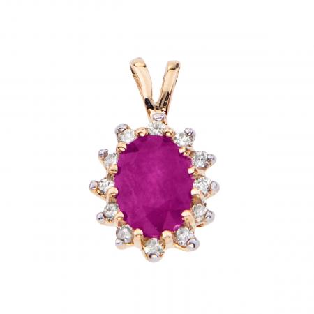 14k Yellow Gold Oval Pink Tourmaline and Diamond Pendant