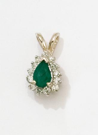 14K Yellow Gold Pear Emerald and Diamond Pendant