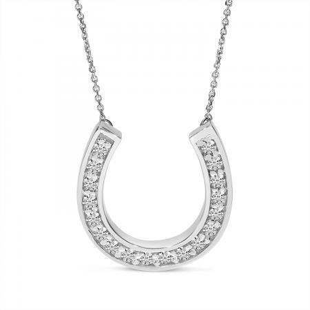 14K White Gold Diamond Horseshoe Necklace