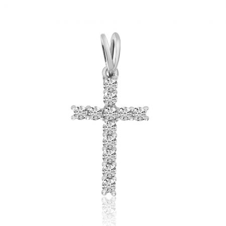 14K White Gold Diamond Cross Pendant