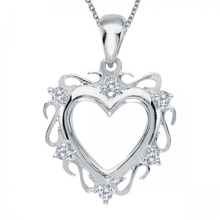 14K White Gold Diamond Heart Pendant