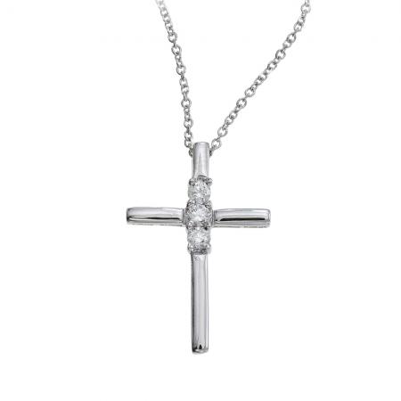 14K White Gold Diamond Cross Pendant