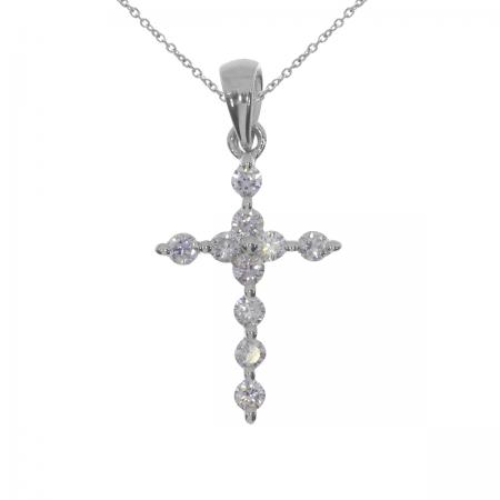 14K White Gold Diamond Cross Pendant