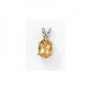 14K White Gold Oval Citrine Pendant