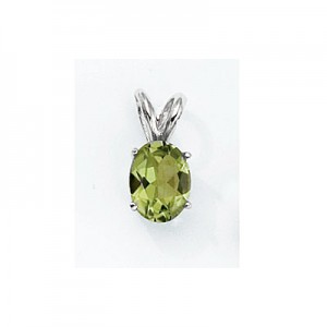 14K White Gold Oval Peridot Pendant