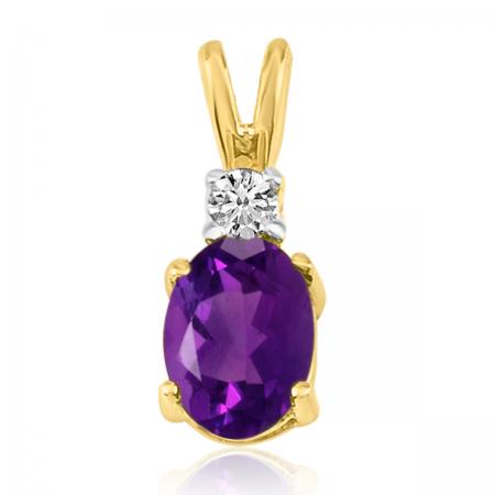 14K Yellow Gold Oval Amethyst & Diamond Pendant