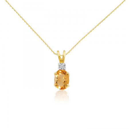 14K Yellow Gold Oval Citrine & Diamond Pendant