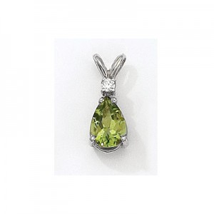 14K White Gold Pear Peridot and Diamond Pendant