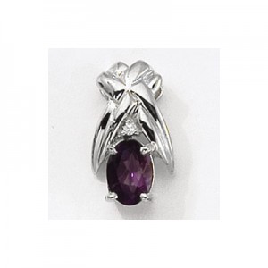 14K White Gold Oval Amethyst and Diamond Pendant