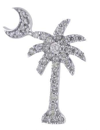 14K White Gold .53 Ct Diamond Palm Tree Crescent Moon Pendant