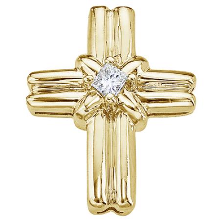 14K Yellow Gold Princess Diamond Cross Pendant