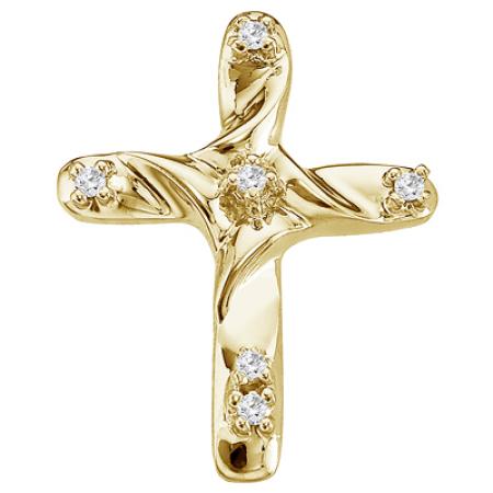 14K Yellow Gold Diamond Cross Pendant