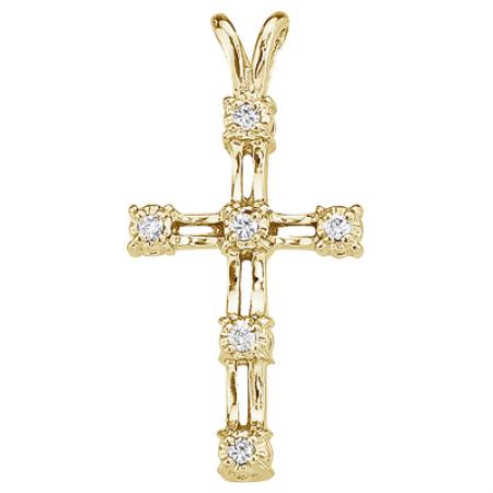 14K Yellow Gold Diamond Cross Pendant