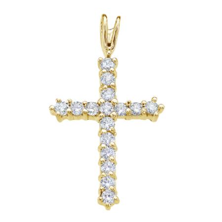 14K Yellow Gold Straight 0.56 Ct Diamond Cross Pendant