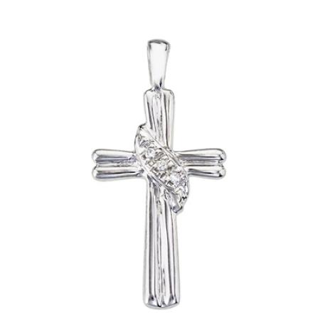 14K White Gold Diamond Fashion Cross Pendant