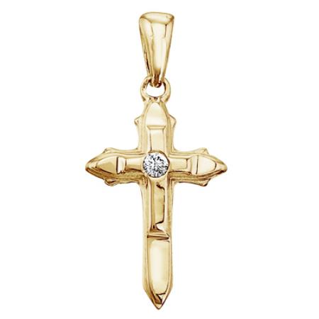 14K Yellow Gold Small Diamond Cross Pendant