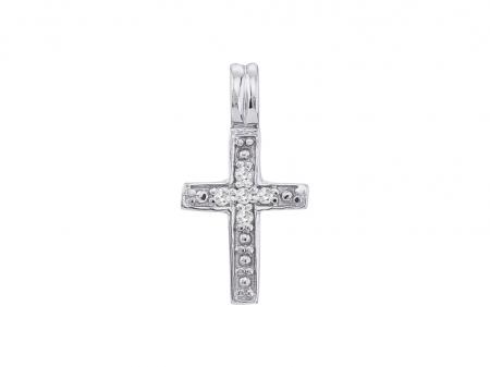 14K White Gold Small Diamond Cross Pendant