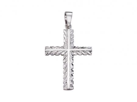 14K White Gold Leaf Cross Pendant