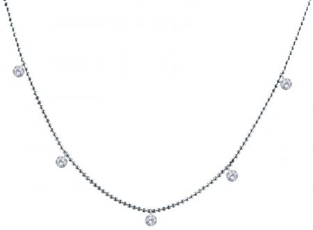 14K White Gold 5 Diamond 1.25 ct Dashing Diamond 18 inch Bead Chain Necklace