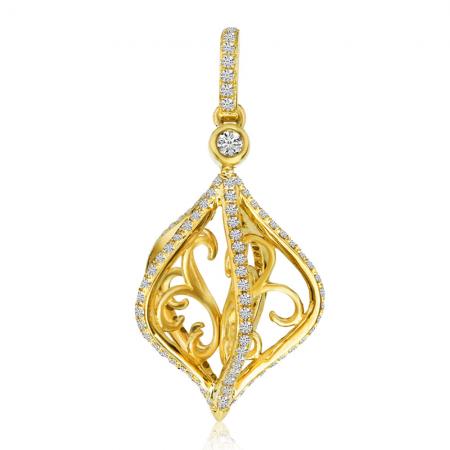 14K Yellow Gold Cage Swirl Diamond Fashion Pendant