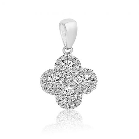 14K White Gold Round Diamond Clover Fashion Pendant